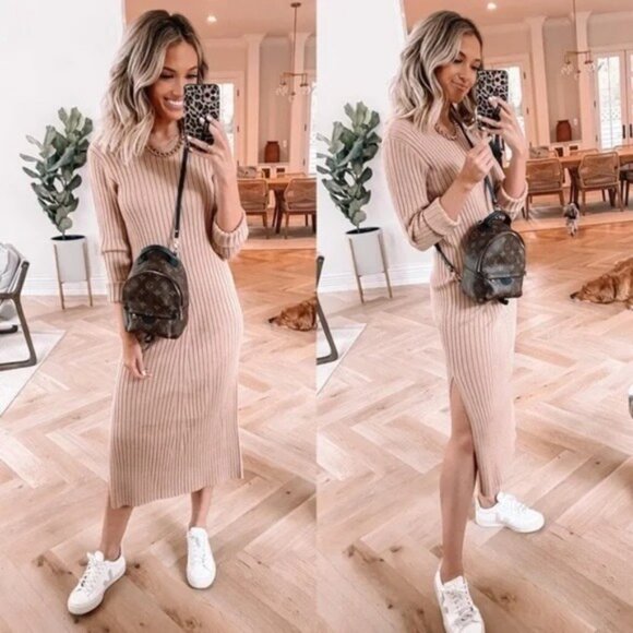 NWT WAYF Dede x Emily Hollie Sweater Dress S BFF Collection Ribbed Knit Midi - Picture 4 of 13